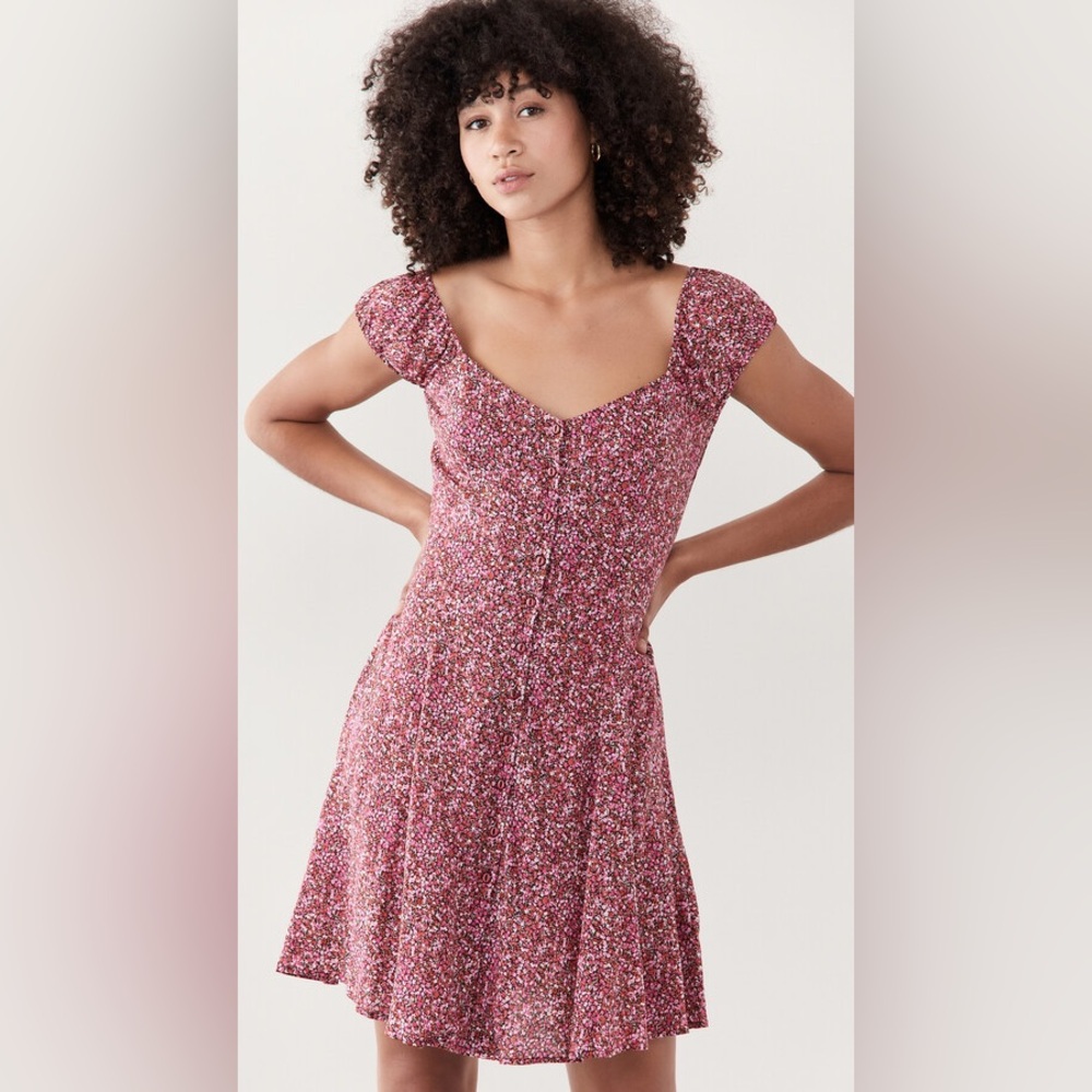 Rolla’s Erin Paris Floral Dress Size Small 8 Red Pink Button down mini EUC U0801
